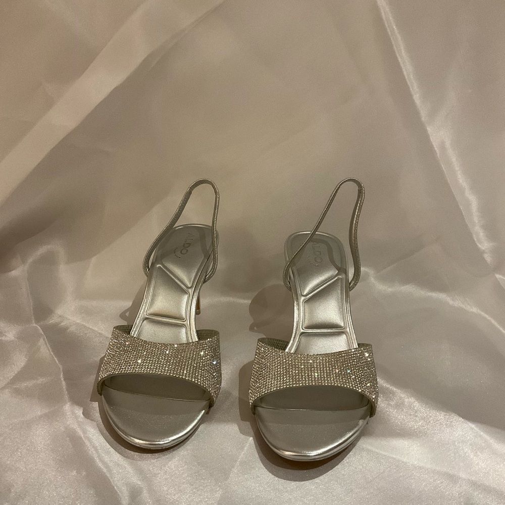 ALDO Silver Crystal Slingback Heels
